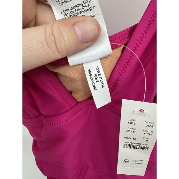 J. Crew Women's Pink Ruched V-Neck One-Piece Swimsuit Size 18 Poolside NEW - Picture 6 of 7
